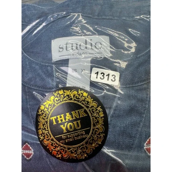 Studio bvd&co. Embroidered Denim Shirt Womens XL Blue Button Down Long Sleeve - Picture 12 of 12